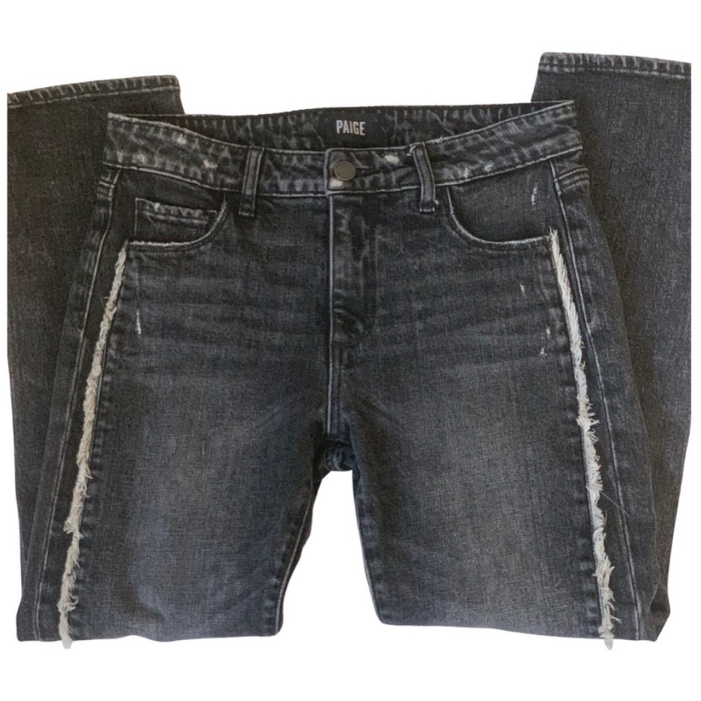 PAIGE Brigitte Fringe Trimmed Mid-Rise Slim Jeans Black Size 27 - Picture 13 of 16